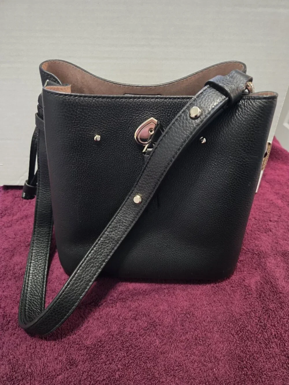 Kate Spade Black Marti Small Bucket Bag Pebbled Leather Shoulder Crossbody Bag